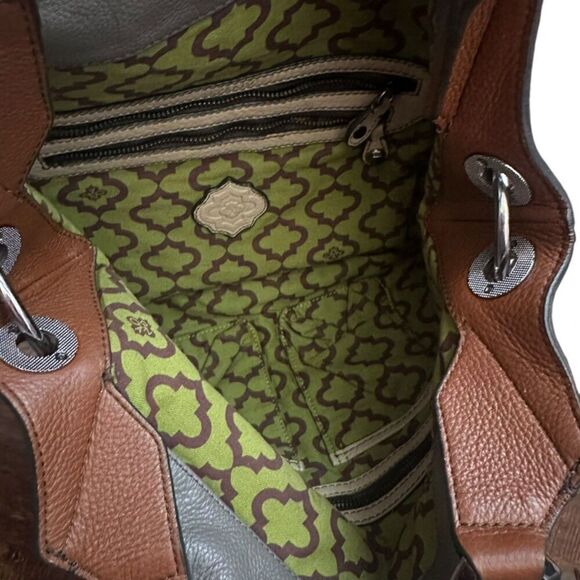 Oryany Color Block Pebble Leather Hobo Bag Boho Beige‎ Grey Silver Hardwear - Picture 4 of 14